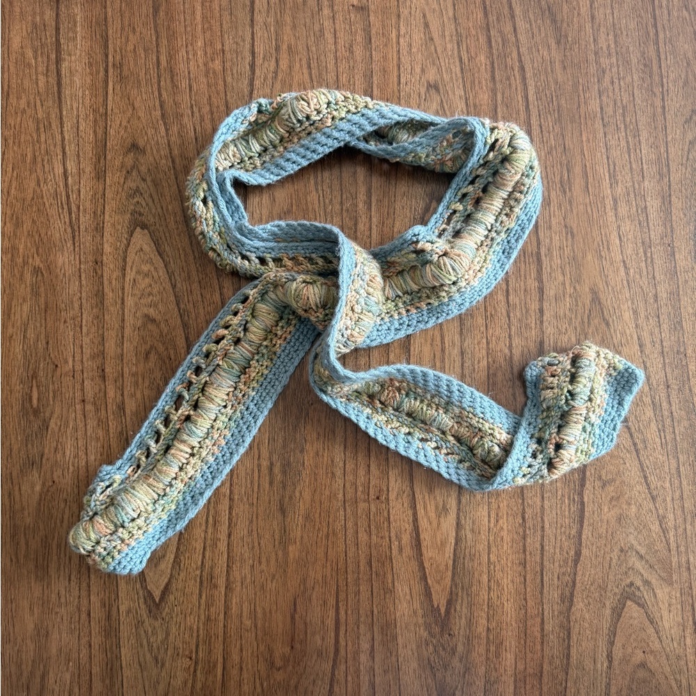 Handcrafted Blue and Tan Knit Scarf